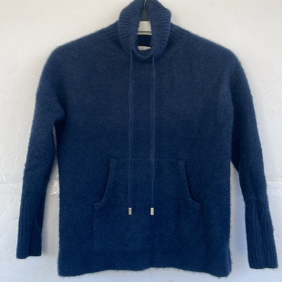Rachel Zoe 2ply 100% Cashmere Drawstring Soft Turtleneck Sweater Dark Blue Small - Picture 1 of 12